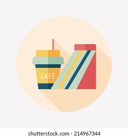 sandwich and coffee flat icon with long shadow,eps10