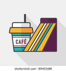 sandwich and coffee flat icon with long shadow, eps10