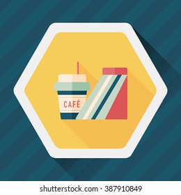 sandwich and coffee flat icon with long shadow,eps10
