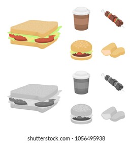 Sandwich, coffee, shish kebab, burger.Fast food set collection icons in cartoon,monochrome style vector symbol stock illustration web.