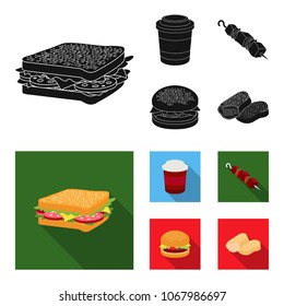 Sandwich, coffee, shish kebab, burger.Fast food set collection icons in black, flat style vector symbol stock illustration web.