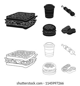 Sandwich, coffee, shish kebab, burger.Fast food set collection icons in black,outline style vector symbol stock illustration web.