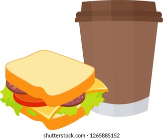 Sandwich and Coffee vector illustration isolated on white background. Breakfast and Lunch.