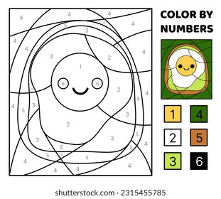 Sandwich. Color by number. Squishmallow. Coloring page. Game for kids. Kawaii, cartoon, vector. Isolated vector illustration eps 10