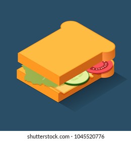 Sandwich color isometric style icon, fastfood concept illustration, vector eps10