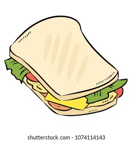 Sandwich colorful doodle. Vector cartoon isolated hand drawn illustration