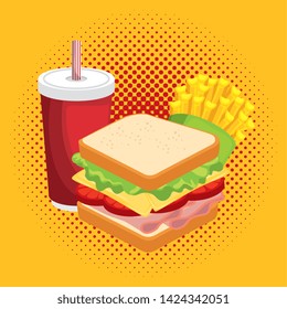 sandwich combo with soda vector illustration graphic design