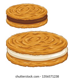 Sandwich cookies filled with chocolate and vanilla cream, hand drawing vector illustration