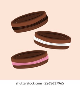 Sandwich cookies flat vector illustration. Cute chocolate sandwich cookies cartoon vector illustration for graphic design and decorative element