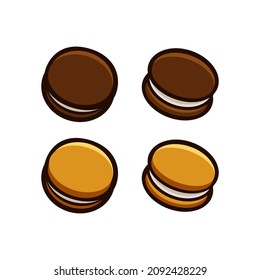 Sandwich cookies with milk filling isolated on white background. Vector cartoon illustration.