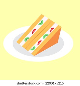 sandwich cream with strawberries and kiwi fruit . Sweet sandwich cake with sponge layers, vanilla whipped cream filling and strawberries and kiwi fruit. fruit sandwich cake vector graphic logo design.