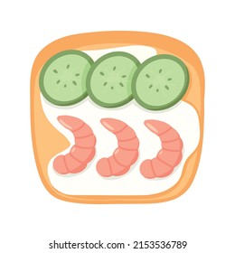 Sandwich with cucumber and Shrimp. Shrimp Toast. Vector illustration in cartoon style. healthy breakfast