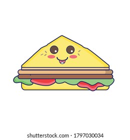 Sandwich Cute Junkfood Fastfood Cartoon  Vector Illustration