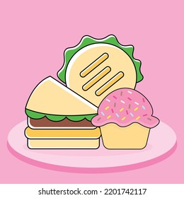 sandwich, cute pink cake, bread isolated on pink background