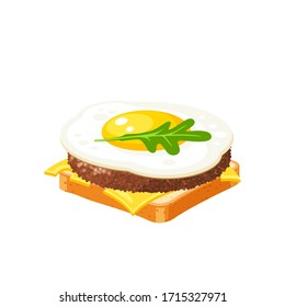 Sandwich With Cutlet And Omelette. Design Template For Promo, Menu, Flyer. Vector Illustration Cartoon Icon Isolated On White Background.