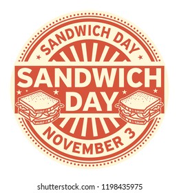 Sandwich Day, November 3, rubber stamp, vector Illustration