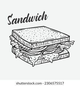 sandwich design illustration in hand drawn in vintage style