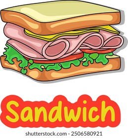 Sandwich design illustration for t-shirt, sticker, eps 10, editable.