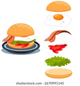 diagrama sanduíche na placa com bacon ovo