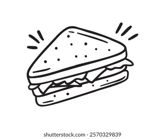 sandwich doodle hand drawn icon. Outline drawing sandwich line clipart symbol. Vector illustration