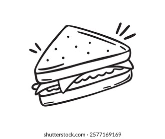 sandwich doodle hand drawn icon. Outline drawing sandwich line clipart symbol. Vector illustration