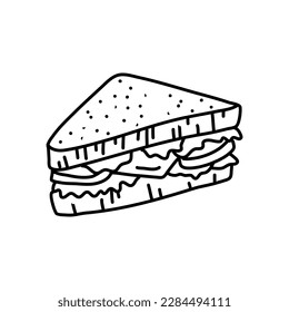 ícono de doodle dibujado a mano con un contorno de sandwich.  ilustración de esbozo para impresión, web, móvil e infografía aislados en fondo blanco.