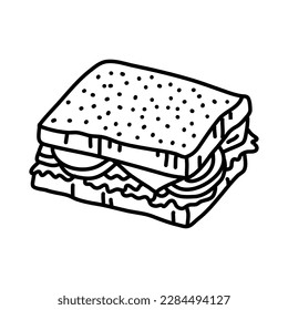 ícono de doodle dibujado a mano con un contorno de sandwich.  ilustración de esbozo para impresión, web, móvil e infografía aislados en fondo blanco.