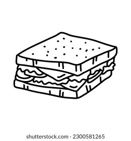 ícono de doodle dibujado a mano con un contorno de sandwich.  ilustración de esbozo para impresión, web, móvil e infografía aislados en fondo blanco.