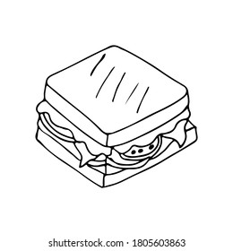 Sandwich doodle icon in vector. Hand drawn sandwich icon in vector