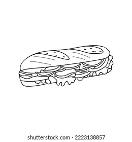 Sandwich doodle illustration in vector. Sandwich hand drawn illustration in vector. Sandwich in bread doodle illustration.