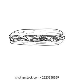 Sandwich doodle illustration in vector. Sandwich hand drawn illustration in vector. Sandwich in bread doodle illustration.