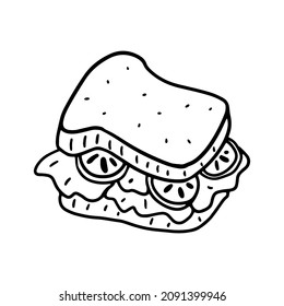 Sandwich in doodle style. Isolated vector.