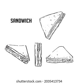 Sandwich Drawing Sketch Black and White Vector