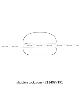 Sandwich drawing vector, continuous single one line art style isolated on white background. Minimalism hand drawn style