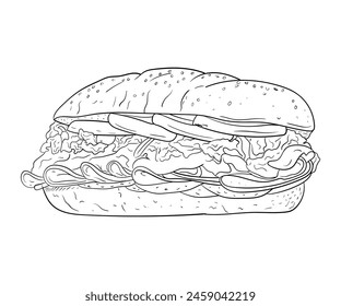 Sandwich drawn by hand, fast food