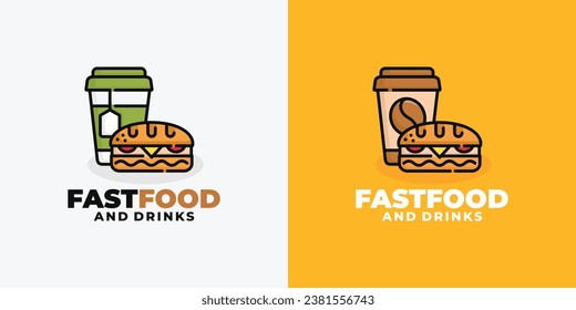 Sandwich and drink fast food logo design vector