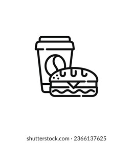 Sandwich and drink line icon. Fast food line icon isolated on white background