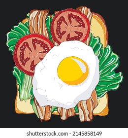 Sándwich con aguacate de huevo y verduras. Ilustración del vector