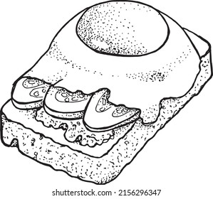 Sandwich with egg outline vector illustration 