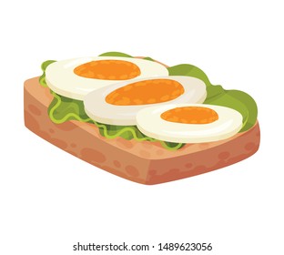 Sandwich with eggs and herbs. Vector illustration on a white background.