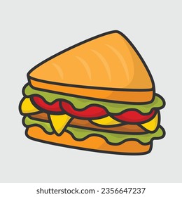 caricatura de comida rápida de sándwich ilustración vectorial con estilo lindo y colorido