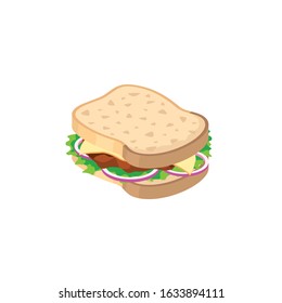 Sandwich fast food. Vector 3d isometric, color web icon, new flat style. Creative illustration design, idea for infographics.
