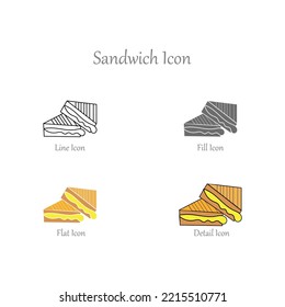 Sandwich, Fill, Flat, Outline, Detail Color Icons and Icon set in vector Illustration - Fast Food