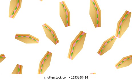 sandwich with filling on a white background, vector illustration, pattern. appetizing sandwich with meat, cheese and herbs. wallpaper for fast food decor. decoration of a cafe, food point.