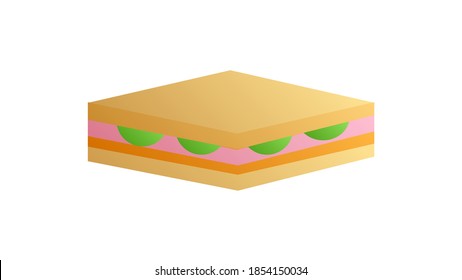sandwich with filling on a white background, vector illustration. appetizing sandwich with meat, sausage, cheese and herbs. quick lunch. fast food snack. sandwich at the gas station.