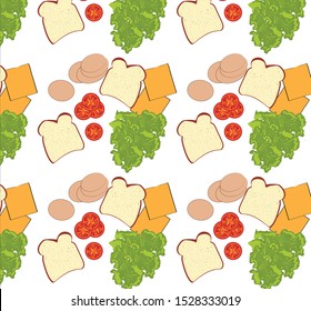 Sandwich Fixings Meat Tomato Lettuce Wheat Bread Vector Pattern