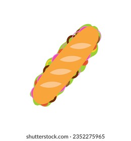 ilustración de vector de diseño plano de sandwich. dibujos animados modernos y simples de vector de desayuno aislado. sándwich con tomate, beicon de lechuga, salchicha de diseño plano. delicioso vegetariano apetitoso