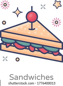 Estilo de icono plano de sandwich, concepto de comida rápida 