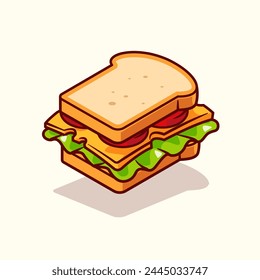 Sandwich Floating Cartoon Vector Icon Illustration. Food Object Icon Concept Isolated Premium Vector. Flat Cartoon Style