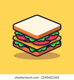sandwich food delicious flat color style vector illustration template design